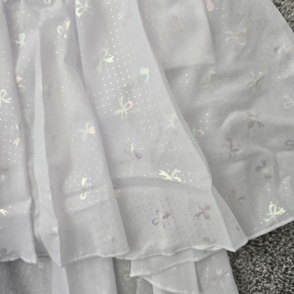MdnMd Bow Print Girls Ruffle Sleeve Ballet Dance Dress Tutu Skirted Leotard. Whi - Picture 3 of 10